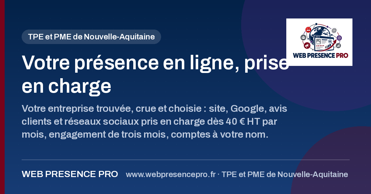 Miniature de partage de la page WEB PRESENCE PRO — Présence en ligne des TPE et PME de Nouvelle-Aquitaine