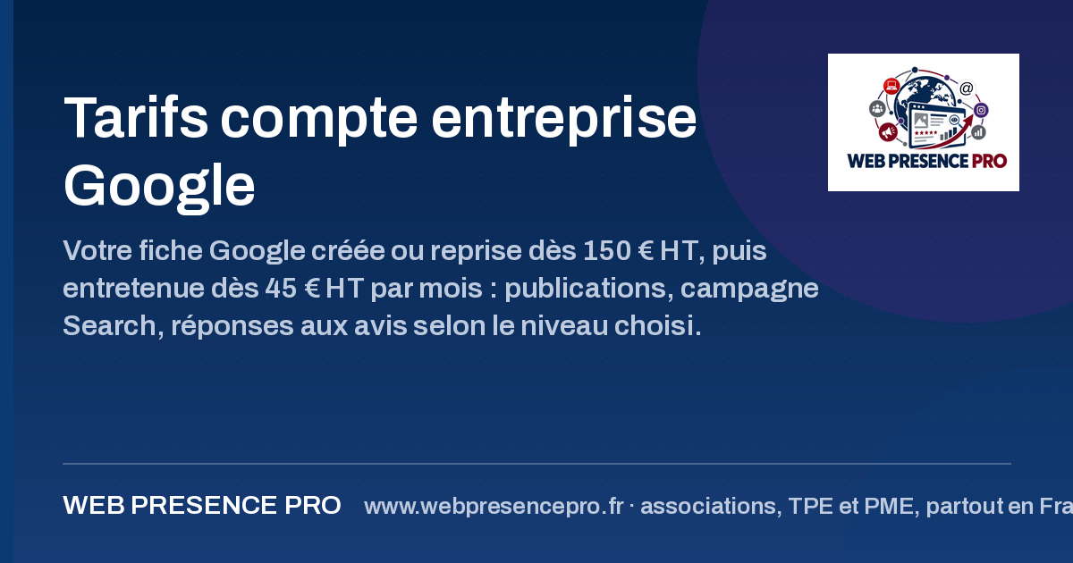 Miniature de partage de la page Tarifs compte entreprise Google